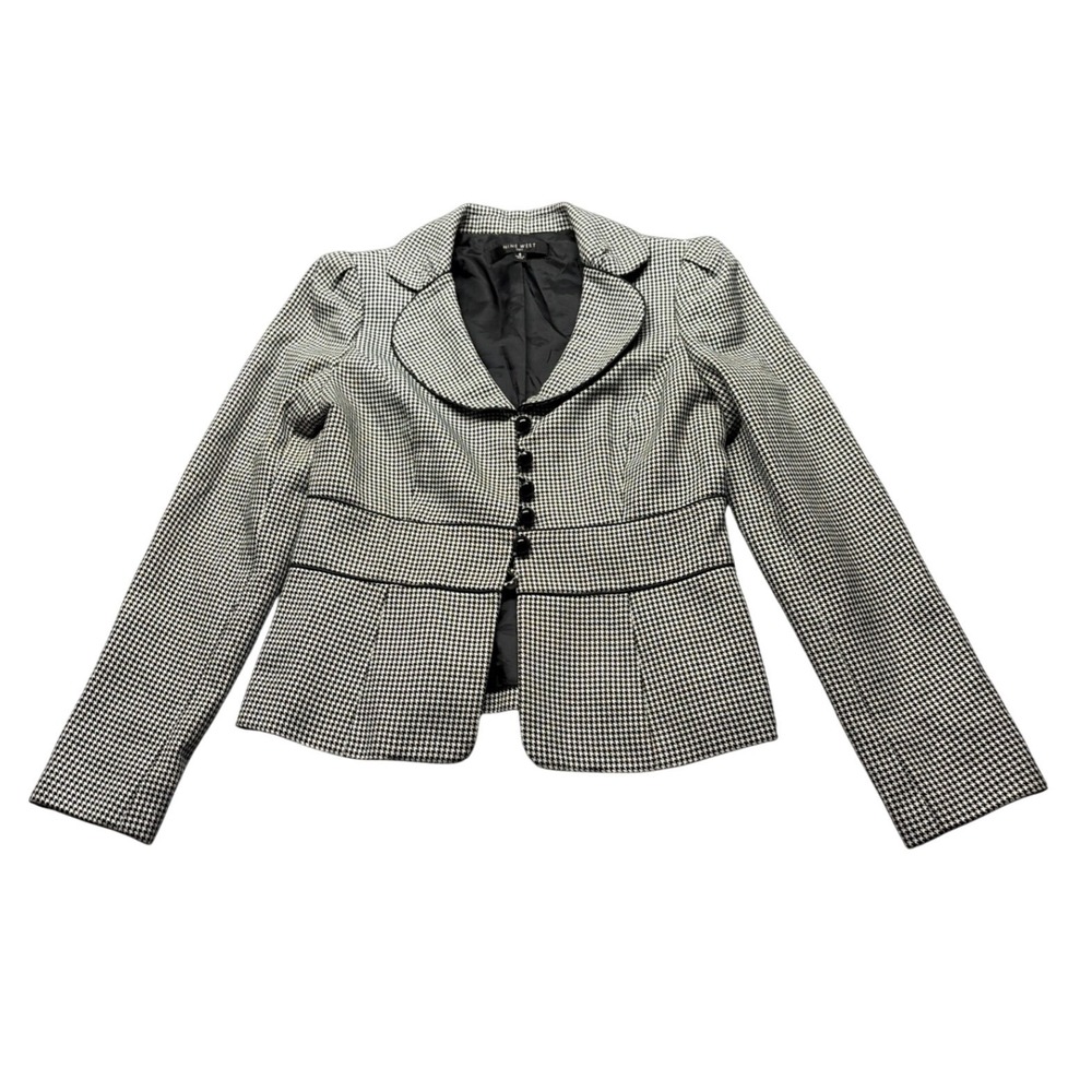 Nine West Suit Womens Black White Houndstooth 5-Button Tailored Blazer Size 6